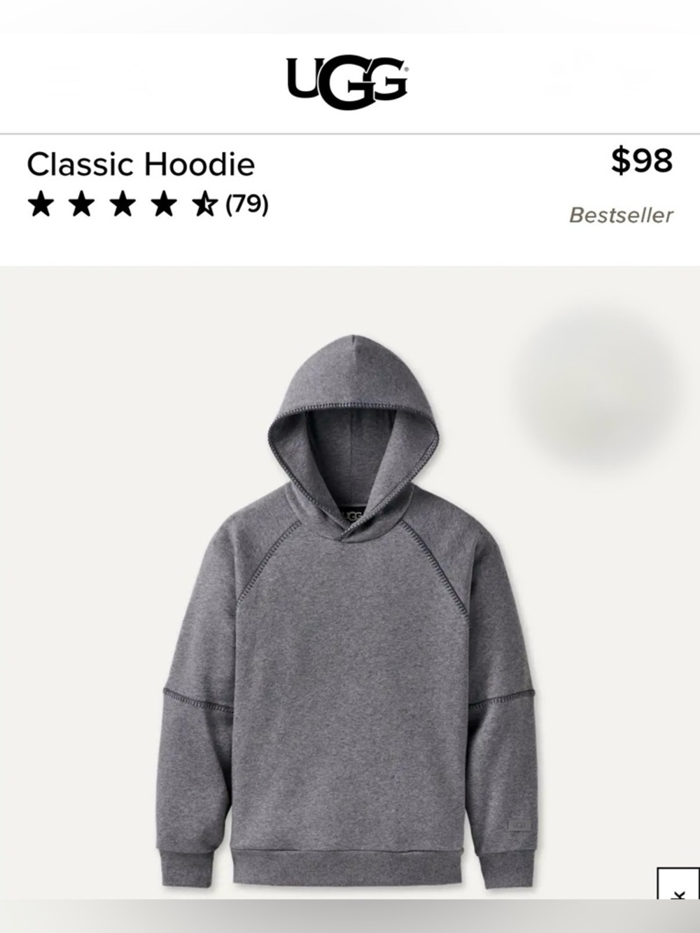 🩶 UGG Classic Hoodie NWT grey Med whipstitch hoody Australia